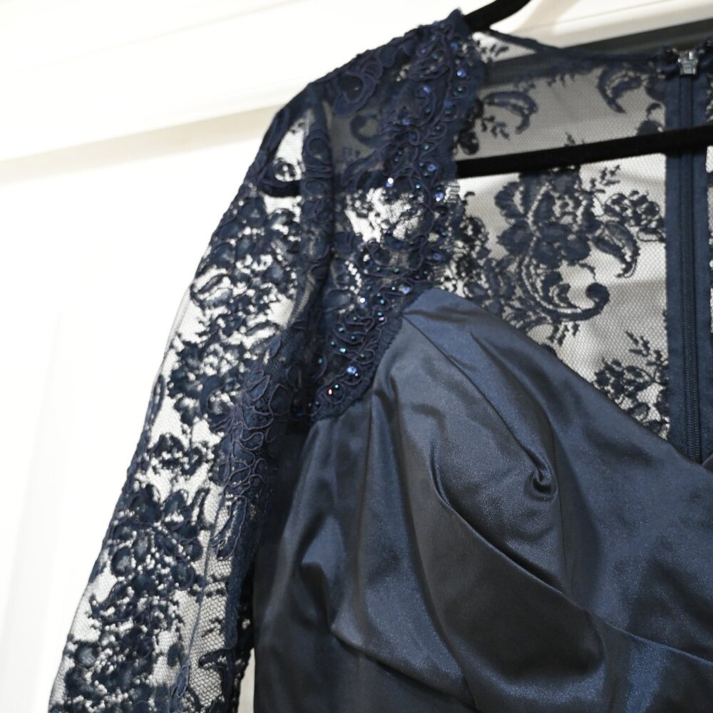 Rickie Freeman For Teri Jon Size 12 Lace Sleeve with Mermaid Style Bottom Gown - Picture 6 of 11